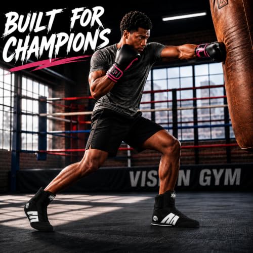 Image of RXN Gold Medal Boxing Shoes for Men | Lightweight High Top Boxing Boots with Anti-Slip Non-Marking Rubber Sole | Breathable Mesh Upper | Training, Sparring & Competition Boxing Shoes