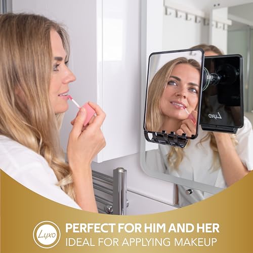 Image of Luxo Shower Mirror, Shower Mirror fogless for Shaving with a Removable Razor Holder - Shaving Mirror for Shower with a Powerful Suction Cup - Shatterproof fogless Mirror for Shower (Black)
