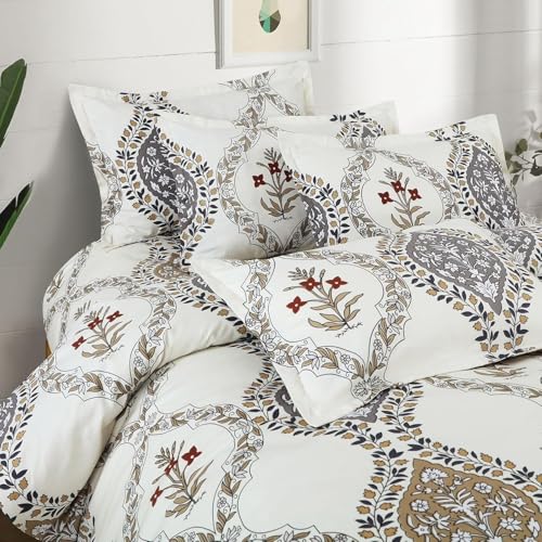 Image of DECOMIZER Super Soft Glace Cotton King Size AC Comforter II Blanket II Duvet for Double Bed with 1 Flat Bedsheet and 2 Pillow Cover - 4 Piece Comforter Set - White Jaipuri