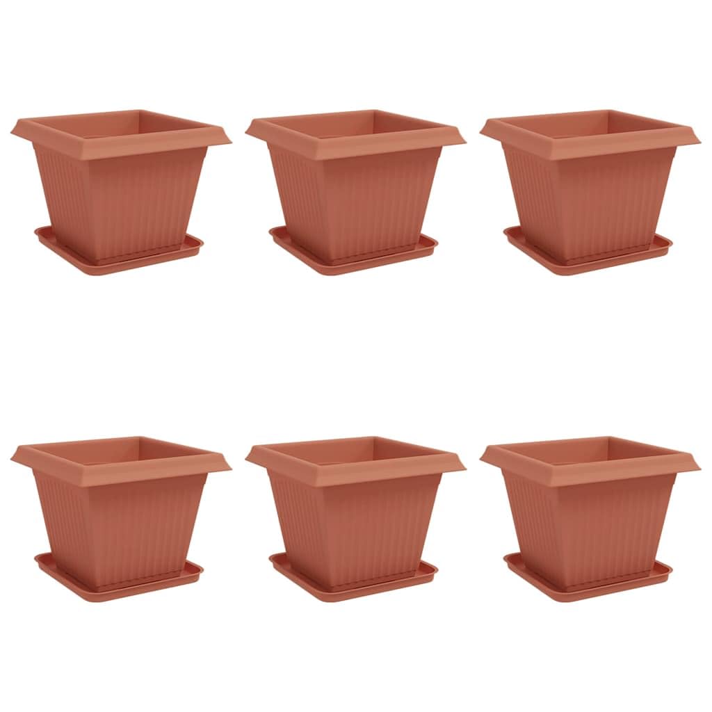 6er Set Blumentöpfe Ziegelrot 38x38x30 cm Quadratische Pflanzentöpfe aus Kunststoff für Außen und Innen Große Pflanzkübel mit Entwässerungslöchern für Garten Balkon Terrasse