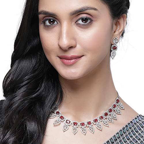 Leaf Style AD Rectangle Studded Necklace Set