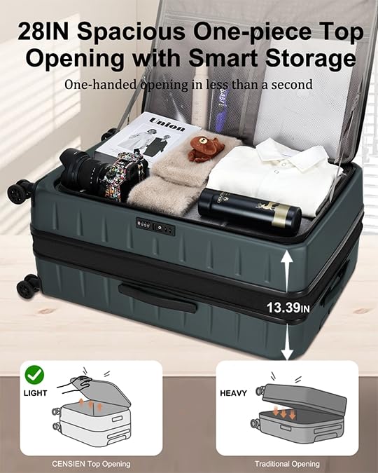 Image of CENSIEN Expandable Checked Luggage, 28 Inch Top Opening Trunk Suitcases | Lightweight ABS+PC Hard Shell,YKK Zipper,360Spinner Wheels,TSA Lock,Travel Bags for Getaway and Long Trips,Green