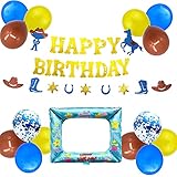 KARAQY Wild West Cowboy Birthday Banner Garland for Boy Bday Party Decor with Confetti Latex...