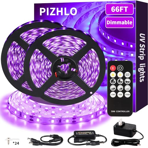 Image of 66 Foot Black Light Strips & Remote, Dimmable Flexible Blackights Strip Lights 1200 LEDs for Glow Party Body Paint Birthday Bedroom Room Fluorescent Tapestry Poster, Non-Waterproof