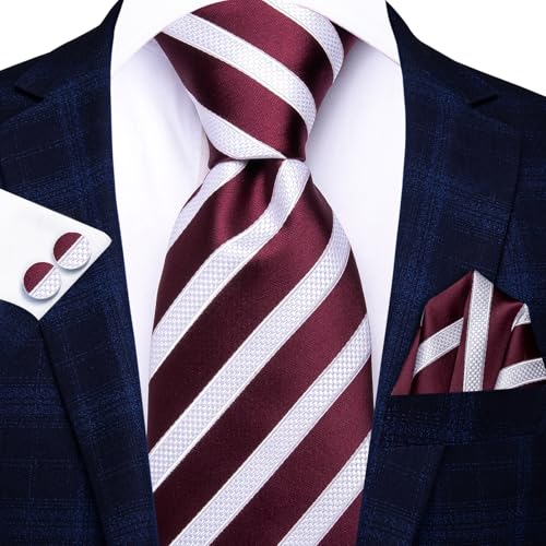 Image of Dubulle Mens Tie Set Solid Paisley Silk Striped Necktie for Men with Cufflinks Tie and Pocket Square