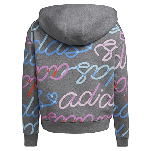 adidas Allover Print Fleece Hooded Pullover Kids', Charcoal with Multicolor, Medium2