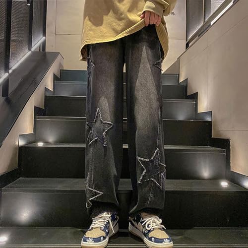 Men's Baggy Vintage Jeans Y2K Hip Hop Grunge Stylish Star Graphic Wide Leg Denim Pants4