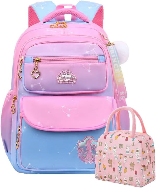 Lindo juego de mochilas para niñas escolares, regalos de Navidad para niños, mochila escolar con bolsa de almuerzo, 16 pulgadas, Azul B, Moda