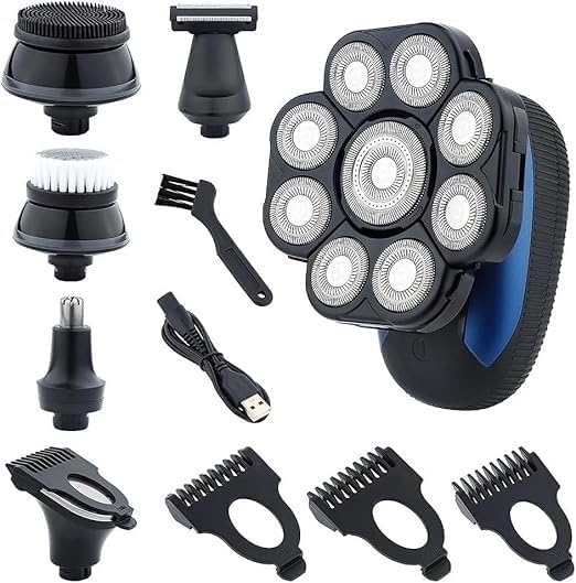 Rasoi elettrici per uomini calvi, 6 in 1 Ipx7 Impermeabile Rasoio Elettrico per gli Uomini Barba Capelli Trimmer Ricaricabile Rasoio Calvo Grooming Kit