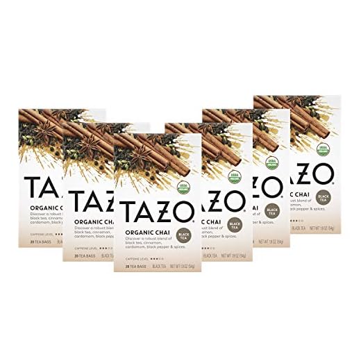 Tazo Organic Chai Tea Bags For a Warm Spiced Chai Black Tea Moderately Caffeinated Morning Drink 20 Tea Bags (Pack of 6, 20 Tea Bags/Pack)