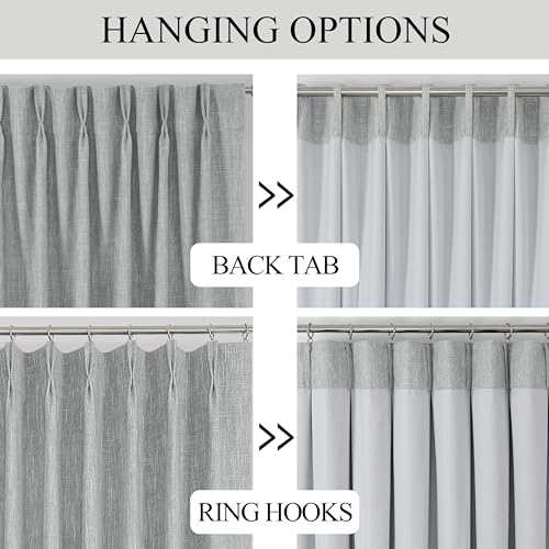 Image of Vision Home Silver Grey Pinch Pleated Full Blackout Curtains Room Darkening Window Curtains 108 inch for Living Room Bedroom Thermal Insulated Pinch Pleat Drapes with Hooks Back Tab 2 Panel 40 inchWx108 inchL