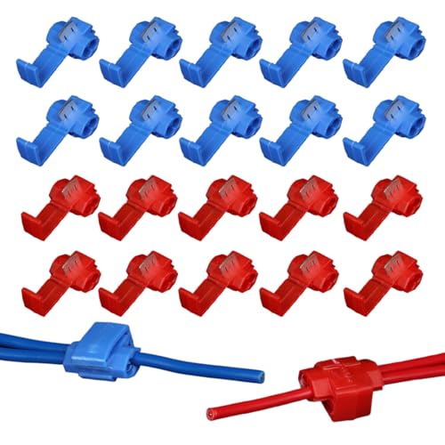 JUGUTA Empalmes Cables Eléctricos 40 Unidades, Conectores Derivación Rápido, Rojo 0.5-1.0Mm² Azul 0.75-2.5Mm², Ladrón Coches Acoplador Tirador
