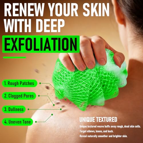 Image of Authentic African Net Sponge, 2 Pack Exfoliating Body Scrubber & Back Scrubber, Gentle Deep Cleansing for Shower, for Men & Women (Black & Green)