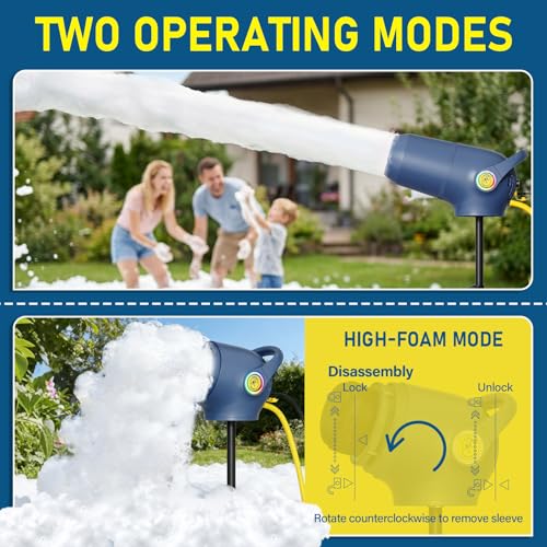 Cañón de espuma para fiestas, máquina de espuma con 3 modos para fiestas, velocidad del viento ajustable y cañón frontal desmontable, máquina generadora de espuma para jardín, patio trasero, piscina o interior (versión mejorada) miniatura 3