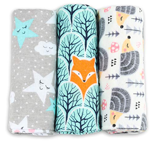 FENSILO|Moltontücher|Spucktücher Baby - 3er Pack - 80x80cm – Spucktuch – 100% Baumwolle Flanell Weiss,Bunt - Moltontuch Unisex– Spucktücher für Jungen oder Mädchen