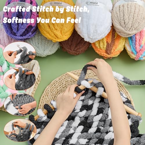 Image of Inhand Chunky Chenille Yarn for Hand Knitting, Thick Bulky Blanket Yarn for Crocheting, Soft Fluffy Yarn for Crochet Gifts & Crafts for Women /Beginners,8 Pack (29.5 yds /8.4 oz Each), Black & Gray