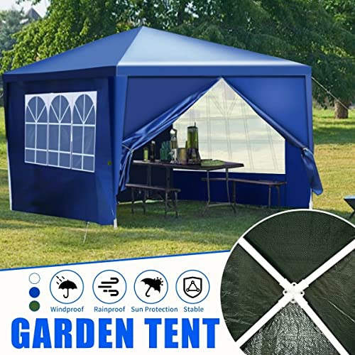 Garden gazebo 3X3M Plug in Gazebo With Side ziped Walls and windows Waterproof Marquee Garden Awning Party Tent Canopy (Blue) - Image 2