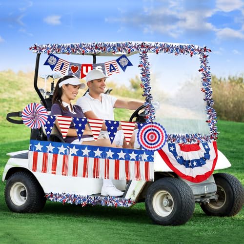 Image of 53PCS 4th of July Car Parade Decorations LOVE USA Banner Bunting Wreath Red White Blue Paper Fans Balloons Decoration Star Streamer Independence Day Party Supplies
