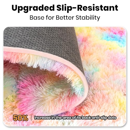 Zentavio Unicorn Rugs for Girls Room 9x12 Area Rugs for Living Room Carpet for Bedroom Washable Soft Fluffy Shag Aesthetic Plush High Pile Rug for Nursery Kids Room Dorm Room Rainbow