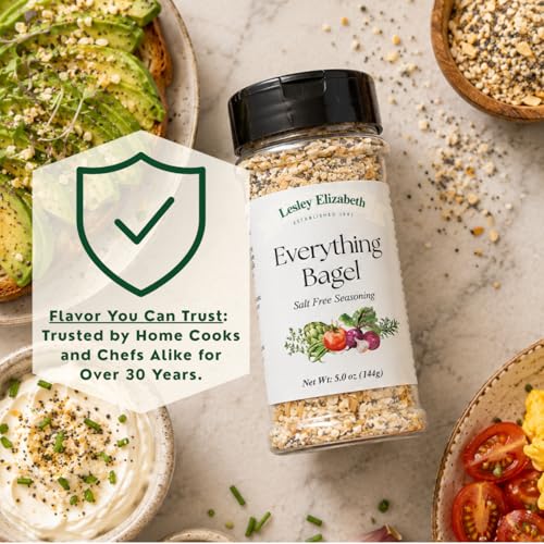 Image of Lesley Elizabeth Everything Bagel Salt-Free Seasoning - All-Purpose No Salt Spice Blend for Chicken, Vegetables, Eggs & Avocado Toast | Gourmet Bold Flavor Cooking & Grill Rub