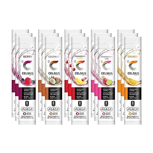 Celsius On-The-Go Powder Sticks - 5 Flavor Variety Pack | Berry, Orange, Coconut, Dragonfruit Lime & Cranberry Lemon - Zero Sugar | 3 of Each Flavor - Pack of 15…