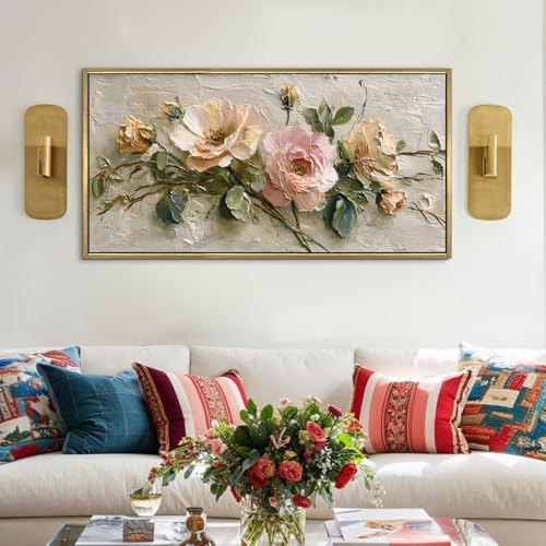 Image of PAPER PLANE DESIGN Big Size Wall Painting for Living Room Floral 2x4 Ft (D) | Long horizontal canvas for the wall above a sofa or bed, framed and ready to hang