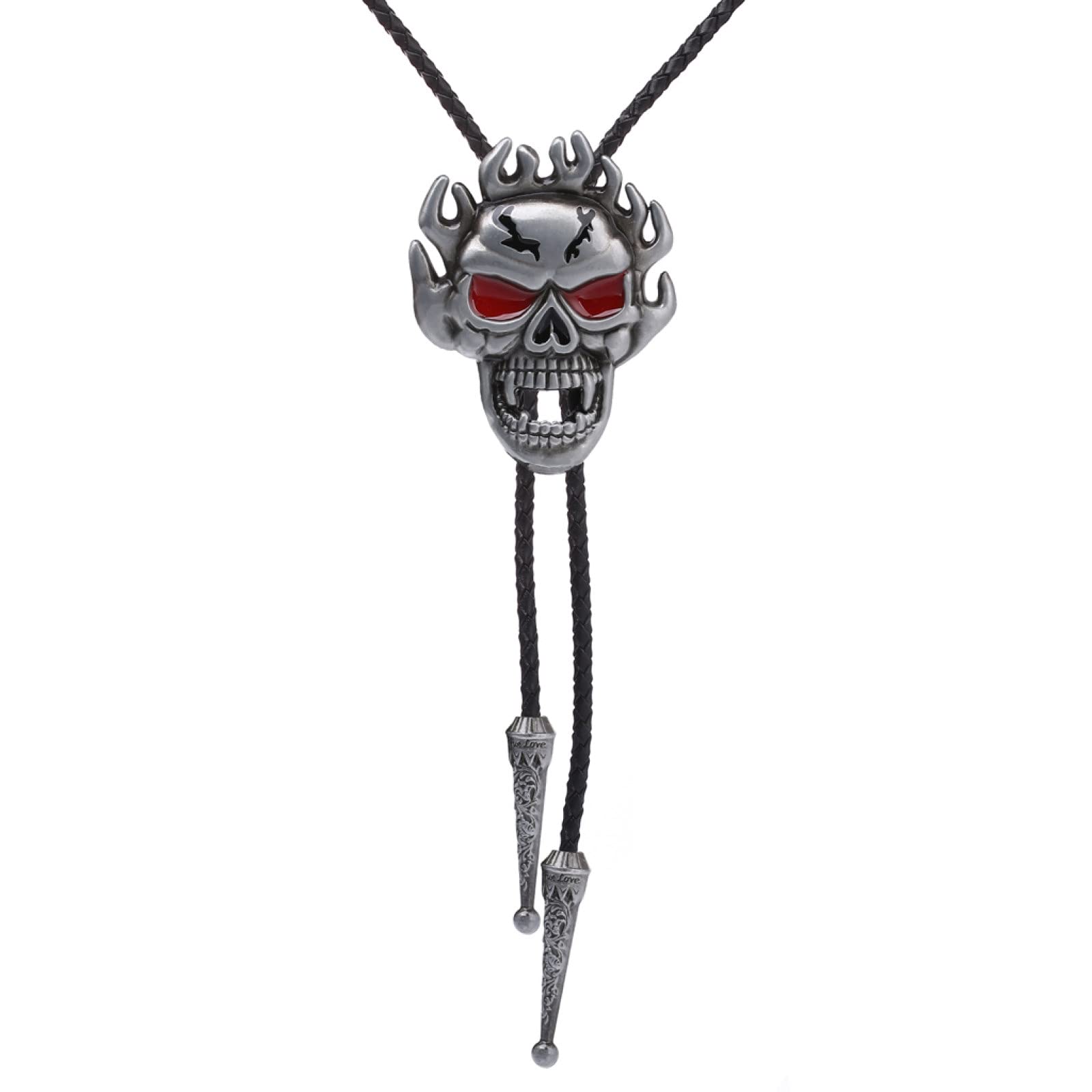 Bolo-Krawatte Für Herren – Flammen-Geist-Kopf-Krawatten-Anhänger Reiter-Hemd-Accessoires, American Western Cowboy Schmuck Halloween-Kostüm-Accessoires
