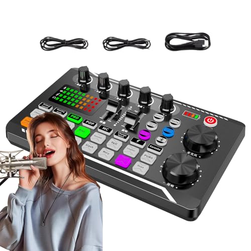 Tarjeta de mezcladora de voz DJ - Panel de Soundboard de efectos, dispositivo de consola alimentado por USB F998 | Tarjeta de sonido de cambio de voz de luz LED con múltiples efectos de sonido, interf