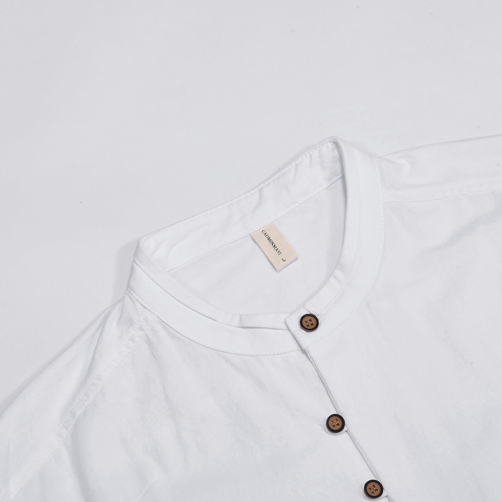 Camisas de lino para hombre, manga larga, verano, camisa blanca, retro, monocolor, camisa hawaiana, cuello alto, algodón, camisetas informales, yoga, transpirable, de manga larga
