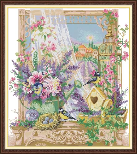 Image of CaptainCrafts Cross Stitch Kits for Adults Counted Cross Stitch Unprinted Fabrics Needlework Craft Home Decor (Counted 14CT, The Scent of Provence)