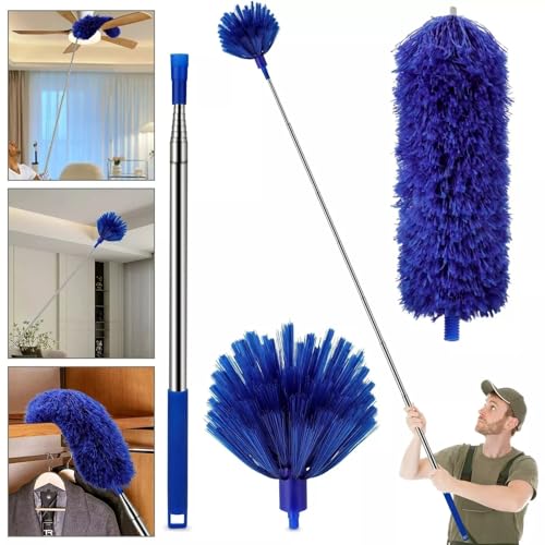 Image of 2 in 1 Long Handle Microfiber Feather Ceiling Duster for Dust Cleaning with extendable Pole 30-100 Inch with Anti Scratch Bendable Head for Cleaning High Cobweb Stick high Ceiling Fan Mop