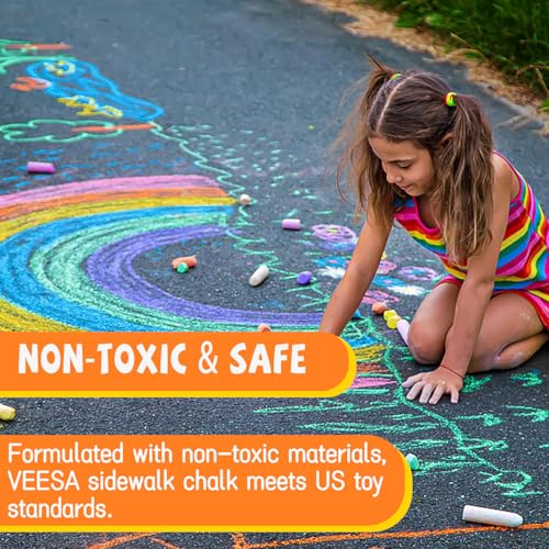 image for VEESA Sidewalk Chalk 52 PCS, Washable & Non-Toxic, 10 Colors Jumbo Cha