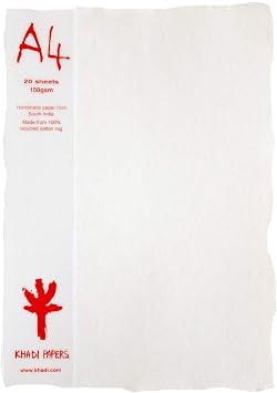 KHADI Paper White RAG 20 Sheets Packs A4W 150 GSM 8.25" X 11.75"