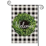 AVOIN Fall Boxwood Wreath Welcome Garden Flag Vertical Double Sided, Buffalo Check Plaid Rustic...