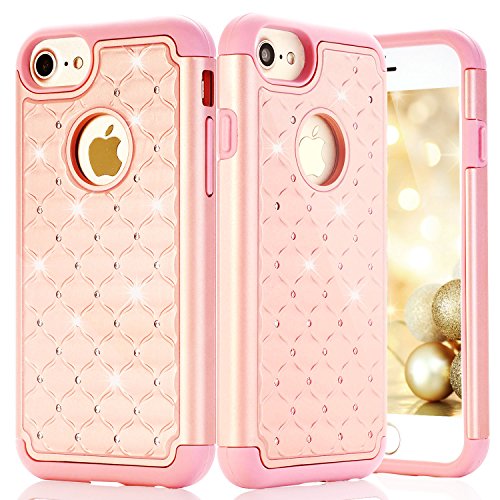 iPhone 8 Case, iPhone 7 Case, Arodking Luxury Bling Crystal Diamond Cute Rose Gold For Girls Soft Rubber With Hard PC Heavy Duty Hybrid Cover For (4.7 Inch) Apple iPhone 8 (2017) / iPhone 7 (2016)