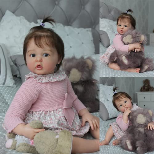 Lonian 24 Zoll 60cm Neue Babypuppe mit Baumwollkörper für Kinder Spielen Spielzeug (Brown Eyes) – Bild 7