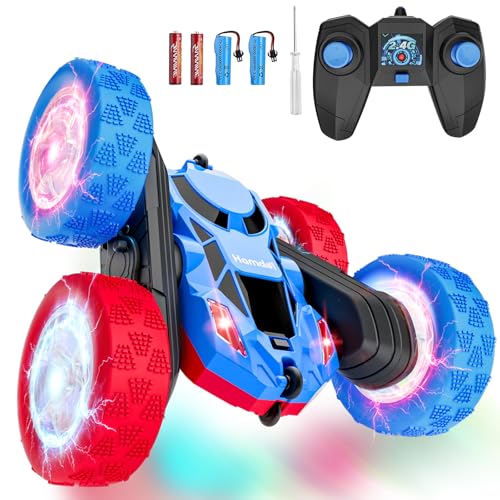 Image of Hamdol Remote Control RC Car for Kids 6-12, High-Speed 4WD Stunt Car with LED Lights & 360 Rotation, 2.4GHz Off-Road Vehicle Toy with Rechargeable Battery, Cool Valentines and Birthday Gift for Boys