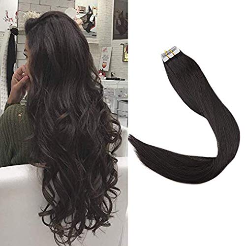 [Promotion]Full Shine 24" 50g 20 Pieces Per Pakcage off Black Color #1B Tape Hair Skin Weft 100 Real Human Hair Extensions Seamless Hair Extensions