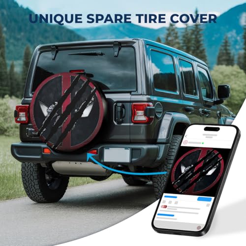 Image of GENANY Red Hero Mask Father's Day PVC Spare Tire Cover for RV Trailer, Waterproof, Size 15 Fits 27-29 Inch