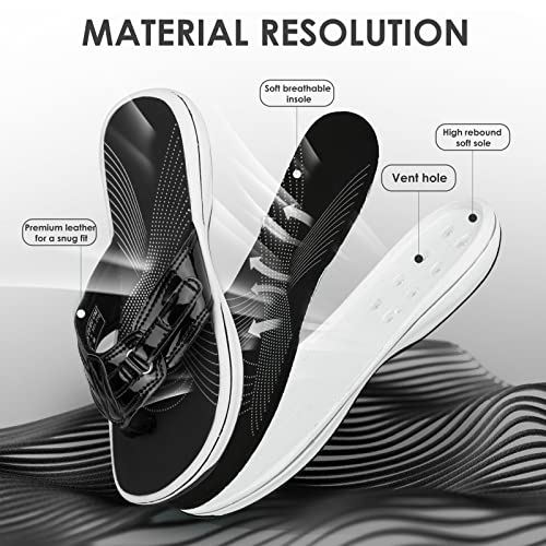 DOGDAN Women's Flip Flops Thong Cushion Sandals Toepost Slippers Black 83