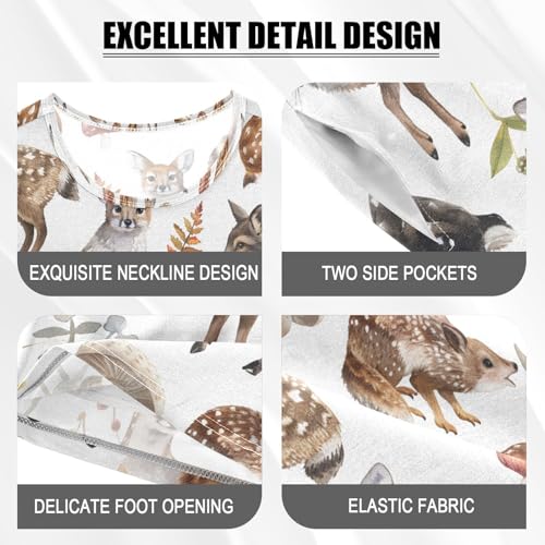 ALAZA Watercolor Deer Mushroom Mouse Pajamas Set Short Sleeve Cotton Sleepwear Summer Pjs 2 Piece 5-14Y4