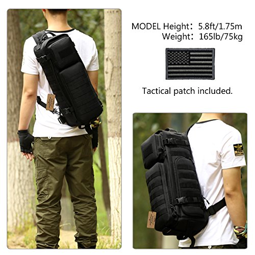 Arcenciel Tactical Sling Pack Military Molle Chest Crossbody Shoulder Bags Motorcycle Bicycle Assault Range Diaper Day Backpack With Patch (Black) #TOP1