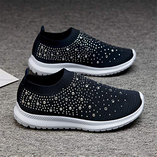 Image of GOSPT Women's Mesh Sport Shoes Rhinestone Glitter Slip On Ballroom Jazz Latin Dance Sock Sneakers