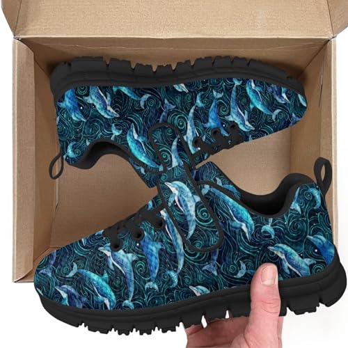 Kids Shoes Little Kid Boys Girls Athletic Running Sports Strap Sneakers for Little Kid/Big Kid Dolphin Pattern2