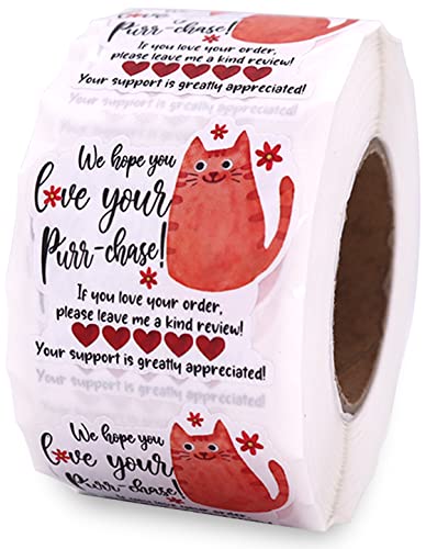 Xinezaa Small Business Stickers for Packages, Happy Mail Labels- Boutique Stickers, Mail Envelopes Shipping Supplies for Small Business, Handmade Thank You Sticker-Love Your Purr-Chase-S051