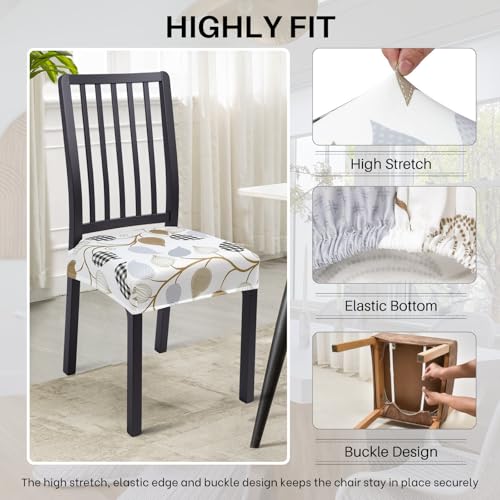 Image of SearchI Dining Chair Seat Covers Set of 4, Rear Covered, Checked Leaves
