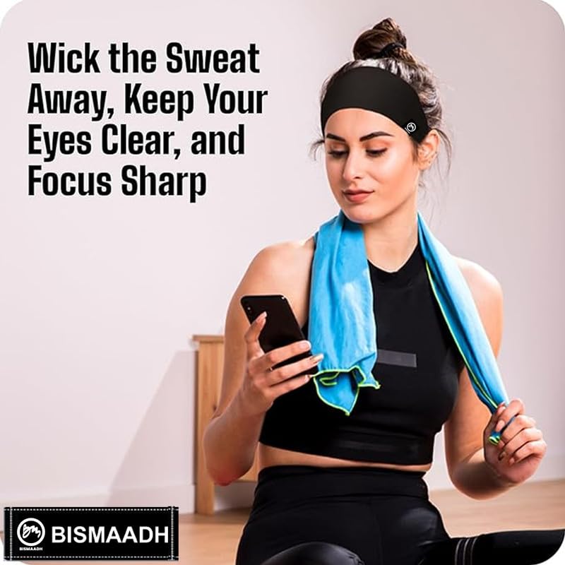 BISMAADH Men's Spandex Headband Sweatband & Sports Headband for Running, Cycling, Yoga, Exercise - Stretchy & Moisture Wicking Free Size - Image 4 thumbnail