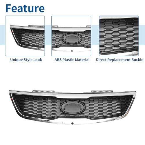 X AUTOHAUX Front Upper Hood Bumper Grille Grill for Kia Forte 2010-2013 Front Upper Bumper Kidney Grille Grill Black Chrome Silver Tone by X AUTOHAUX - Used condition - Image 4