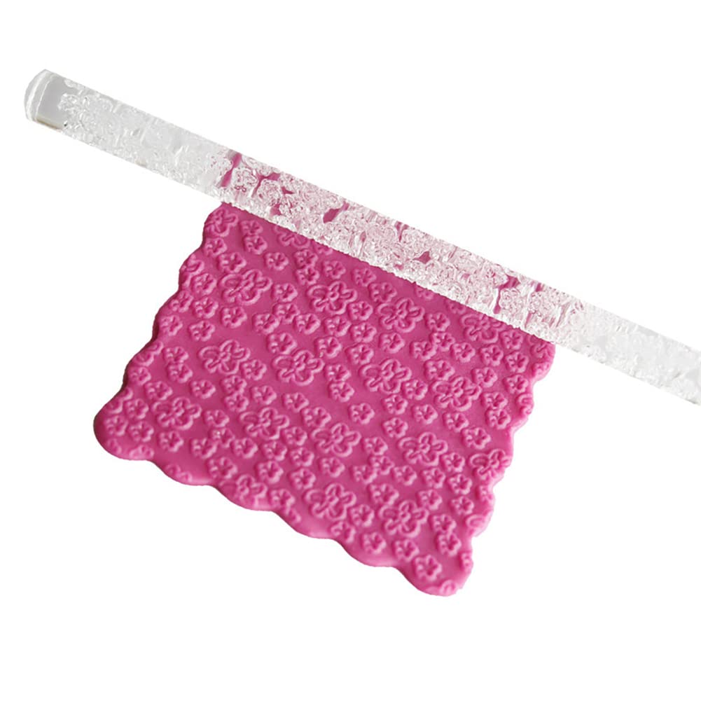 Acrylic Rolling Pin Pastry FondantRoller DIY Cake, 28 Patterns FDA Acrylic Comfortable Handle Light Weight CompactSize Home Kitchen Use (52011 plum blossom)