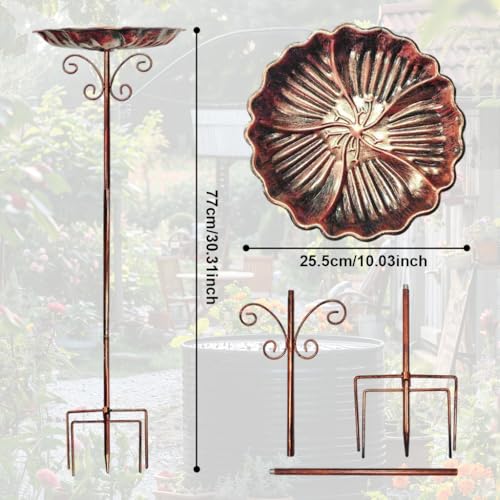 Image of HASTHIP 30.3 Inche Metal Bird Bath Bowl Metal Stand, 10'' Dia Retro Lotus Leaf Embossed Bowl for Garden, Patio & Lawn Vintage Standalone Outdoor Bird Feeder Water Bowl